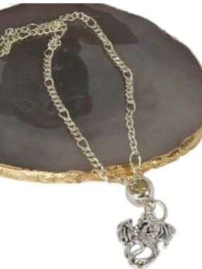 Dragon Pendant on Vintage Silver Figaro Chain Goth Dracocore Office Siren GOT